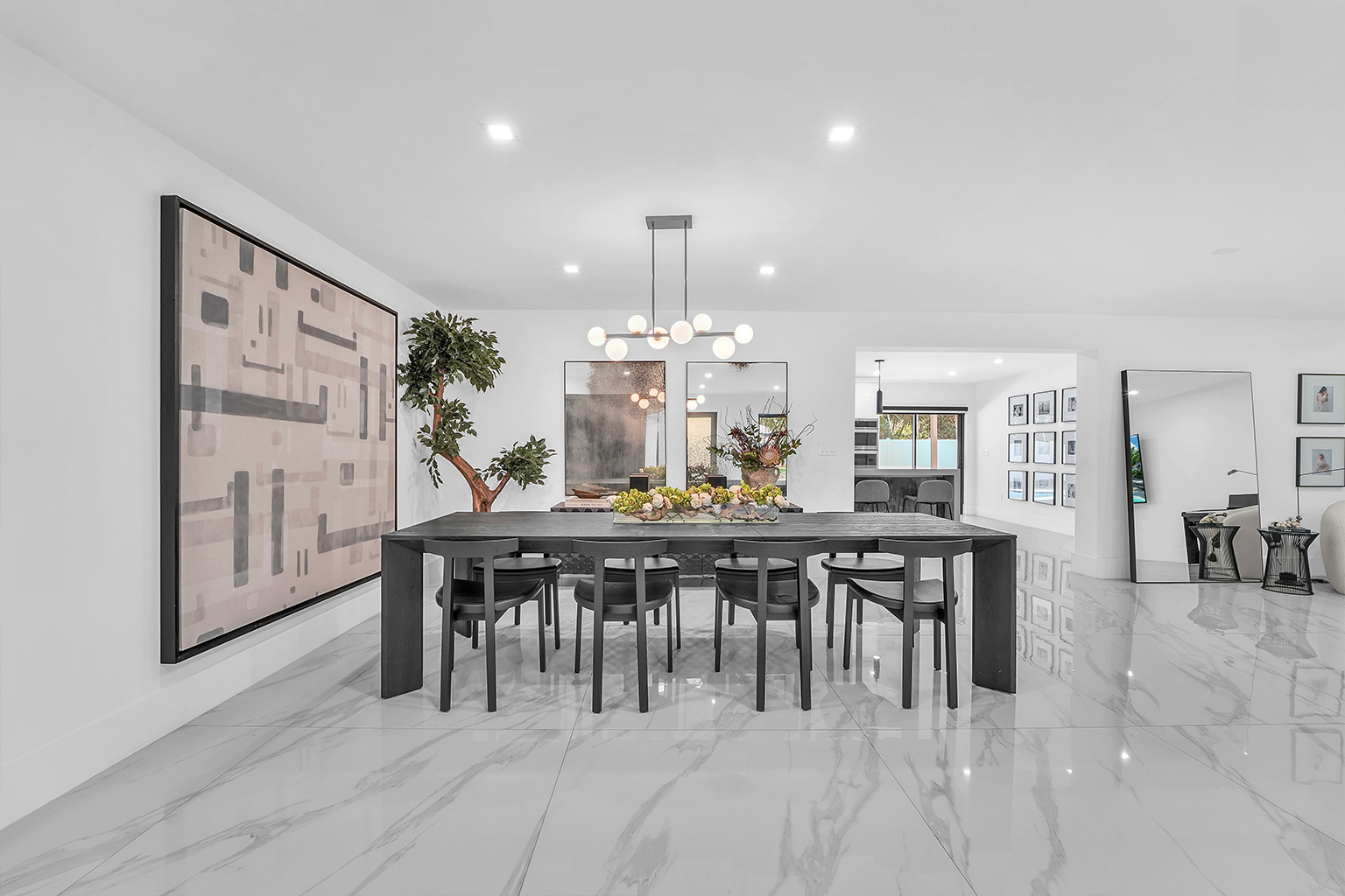 Formal dining with designer chandelier