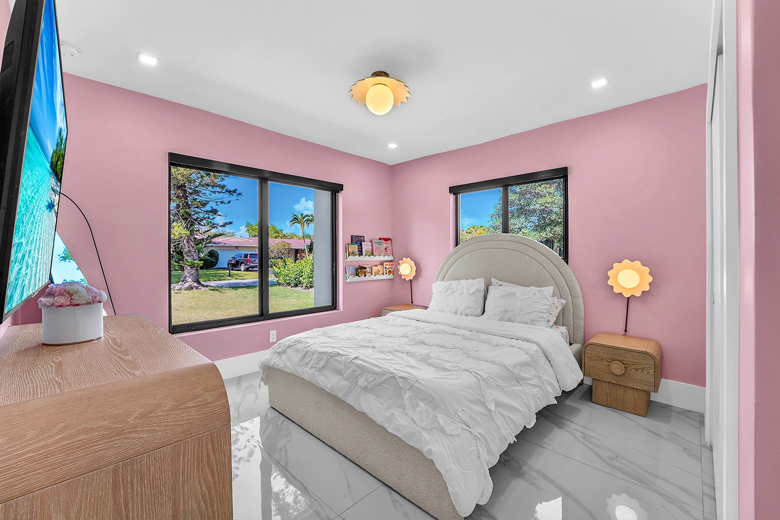 Bedroom with large windows